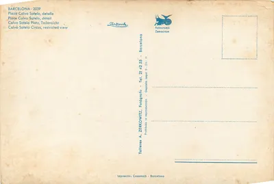 Place Calvo Sotelo — szczegółowa wersja — Taller A. Zerkowitz, Barcelona — Rewers