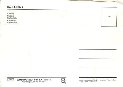 Barcelona — Catedral de Barcelona — COMERCIAL ESCUT D'OR, S.A. n°206 — Reverso