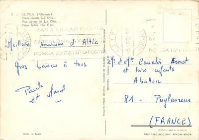 Altea — widok z La Olla — wydawca Benidorm Hnos. Galiana — Rewers
