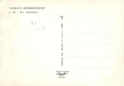 Ara — Animais humorísticos — Combier (71) Imp. Macon — Verso