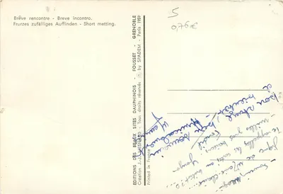 Deux skieurs enneigés — scène de rencontre — Éditions J.-J. Wesnard, Fousset — Verso