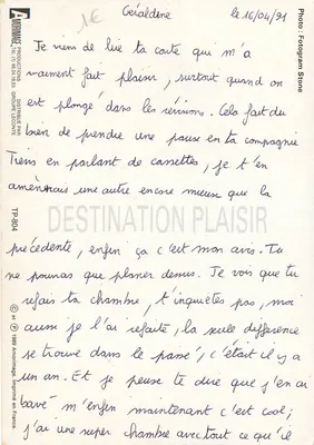 Destino placer — playa tropical con hamaca — editor Armonimage, n° TP-804 — Reverso