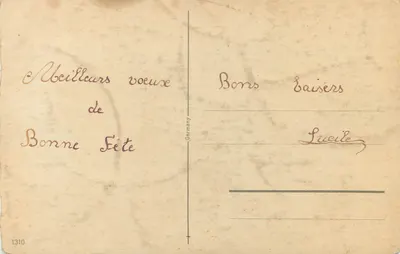 Bukiet kwiatów — czerwone gerbery w słoiku — wydawca nieznany, n° 1310 — Rewers