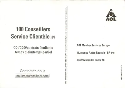 AOL Marselha — Contratação de 100 consultores de atendimento H/F — AOL Member Services Europe — Verso