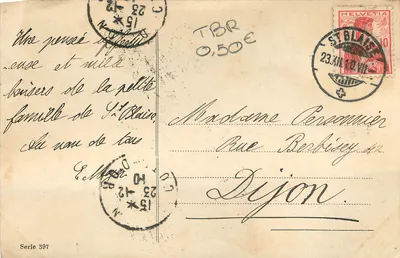 Zimowy krajobraz z sosną i zamkiem — Saint-Blaise — seria 397 — Rewers
