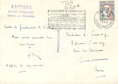 Antibes — Museu Grimaldi — Obras de Picasso — reprodução proibida — Verso