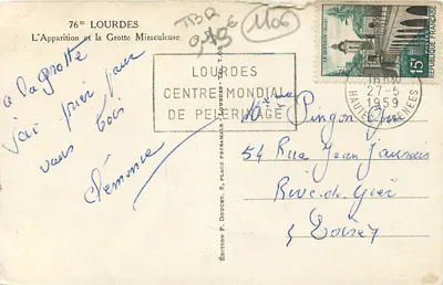 La Grotta Bénie — Lourdes — Edizione P. Doucet — Verso