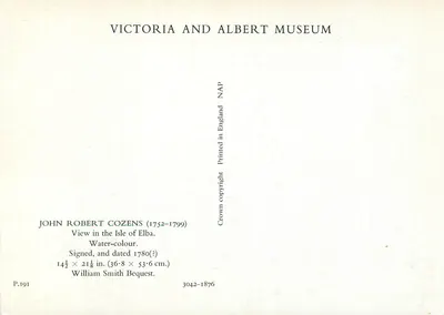 Widok wyspy Elba — John Robert Cozens — Victoria and Albert Museum — Rewers
