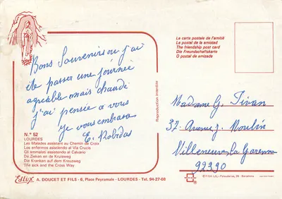 Lourdes — Chemin de Croix — Éd. Doucet & Fils, N° 52 — Verso
