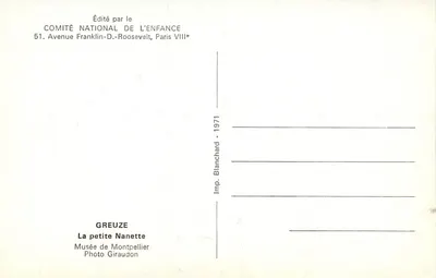 De kleine Nanette — Museum van Montpellier — Gepubliceerd door het Nationaal Comité voor de Jeugd, Parijs — Achterkant
