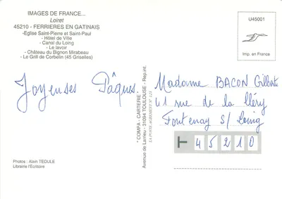 Ferrières i jej okolice — Widoki Francji, Loiret — Rewers