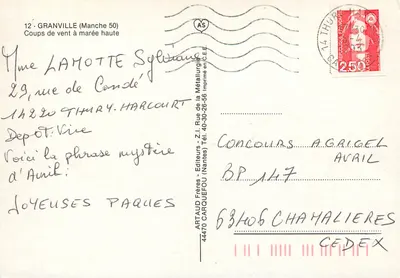 Granville (Manche 50) — Vento forte na maré alta — Artaud Frères - Editores (Nantes) — Verso