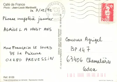 Café de France — Prévenchien — Jean-Louis Martinetti, Réf. 6109 — Rewers