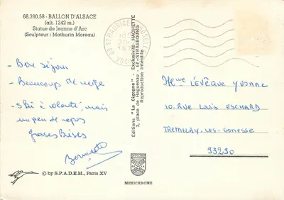 Ballon d'Alsace — Statua Jeanne d'Arc — Wydawnictwo Hachette — Rewers