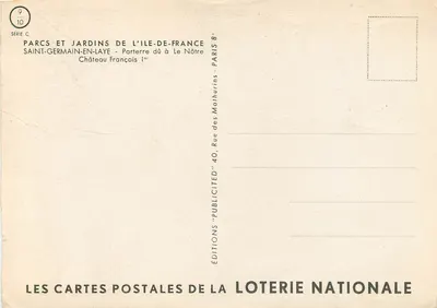 Saint-Germain-en-Laye — Zamek i ogród — Wydawnictwo Loterii Narodowej, seria C nr 9 — Rewers