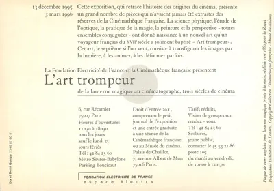 A arte enganadora — exposição no Palácio de Chaillot — Fundação Eletricidade da França — Verso