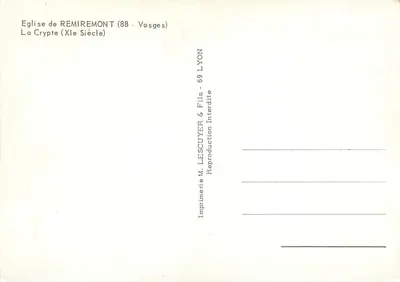 Cripta da Igreja de Remiremont — Vosges — Impressora M. Lescuyer & Fils, Lyon — Verso