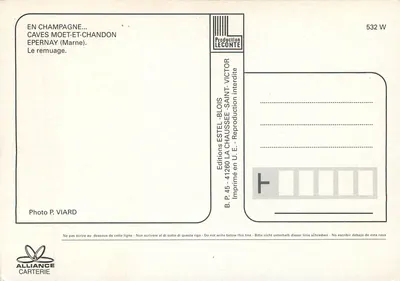 O Champagne — Cave de remuage — Editor Estel, n° 532 W — Verso