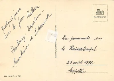 Eppstein im Taunus — widok panoramiczny z kościołem, zamekiem, Kaiser-Tempel i fortecznymi obiektami — wydawca Metz — Rewers