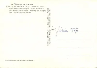 Château d'Azay-le-Rideau — Les Châteaux de la Loire — Éditions Greff — Verso