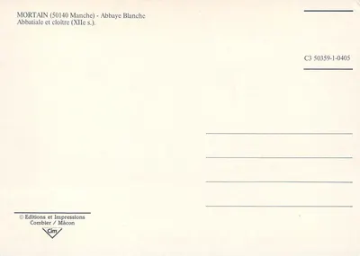 Mortain (50140 Manche) - Klasztor Biały — Klasztor i kloster (XII wiek) — Wydawnictwo i Drukarnia Combier / Mâcon, nr C3 50359-1-0405 — Rewers