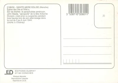Ste-Mère-Église — Igreja — Edições Dubray, n°2188/50 — Verso