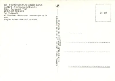 Relais des Îles — Coudeville-Plage — wydawnictwo ARTAUD Frères, Z.I. Rue de la Métallurgie, 44470 Carquefou — Rewers