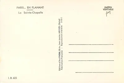 Paris... Caminhando — A Santa Capela — Edições de Arte Yvon, 30 Av. Jean Jaurès, Arcueil (Seine) — Verso