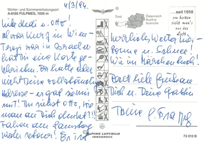 Fulpmes — aldeia nevada no Stubaital, Tirol, Áustria — Alpine Luftbild, n° A-6166 — Verso