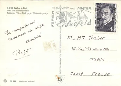 Seefeld w Tyrolu — Schi- i Sonnenparadies, Robhütte, 1763m, Widok w kierunku Wettersteingebirge — wydawca KTV, n° 72 663 — Rewers
