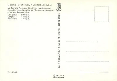 Viena - Templo Romano de Augusto e Lívio — Éd. J. Cellard, n° 37352 — Verso