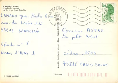 Palácio das Grutas — Cambrai (Norte) — Combitier Imprimeur Maçon — Verso