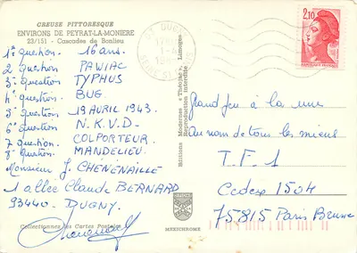 Cascata de Bonlieu — Arredores de Peyrat-la-Monière — Edições Modernas « Théo Jac » — Verso