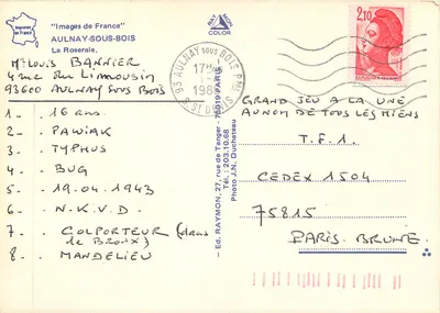 La Roseraie — Aulnay-sous-Bois — Ed. Raymon, 75815 Paris — Verso
