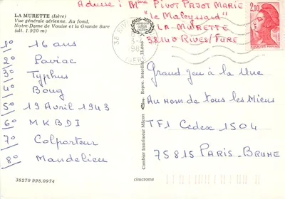 La Murette (Isère) — Ogólny widok z lotu — La Murette, Notre-Dame de Vouise i Grande Sûre (wys. 1.920 m) — wydawca Cing — Rewers