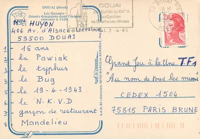 Les Gayants - Douai — edição CIGOGNE, n°702 — Verso