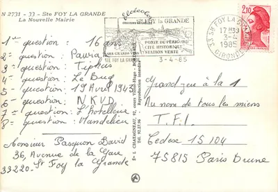 Rada Miejska Ste Foy la Grande — widok fasady — Wydawca Elcie, nr 2731 — Rewers