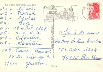 Costa dos Dois Amantes — lenda de Cantelou — Gaillon Éditeurs — Verso