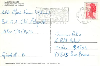 Ciudad insólita — Gargola sobre los muros — Imp. M.V. Graphic Carcassonne — Reverso