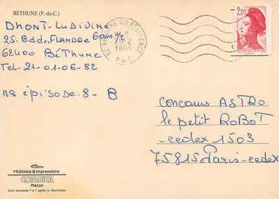 Béthune — widok panoramiczny z kościołem, wieżą i kanałem — Wydawnictwo i Drukarnia Combier — Rewers