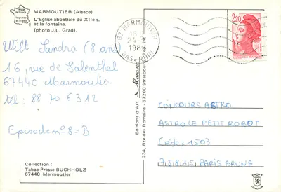 Marmoutier (Alzacja) — Katedra abbatialna z XII wieku i fontanna — Wydawnictwo Sztuki — Rewers