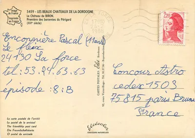 Castelo de Biron — vista aérea — Editor Elcée, n° 5459 — Verso