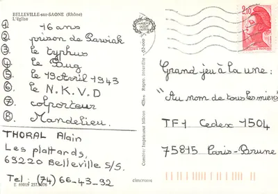 Igreja de Belleville-sur-Saône — Ródano — Impressor Mécon — Verso