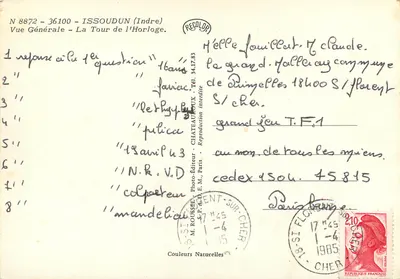 Issoudun (Indre) — Vista Geral — A Torre da Hora — M. Roussel, Photo-Editora, Paris — Verso