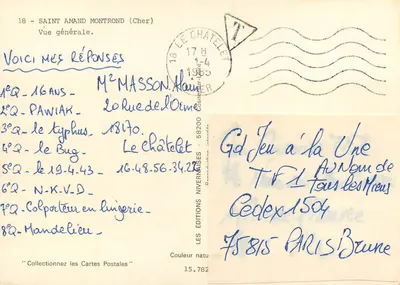 Saint-Amand-Montrond (Cher) — Vue générale — Les Éditions Nivernaises, n° 15.782 — Verso