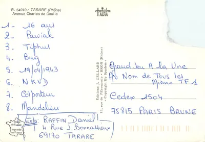 Tarare (Rhône) — Avenida Charles de Gaulle — Edições J. Cellard — Verso