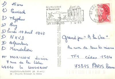 Chapelle Saint-Joseph du Chêne — Villedieu-la-B louère — édition Combier Imprimeur — Rückseite