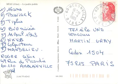 Méru (Oise) — O jardim público — Imprimeur Combier, Mâcon — Verso