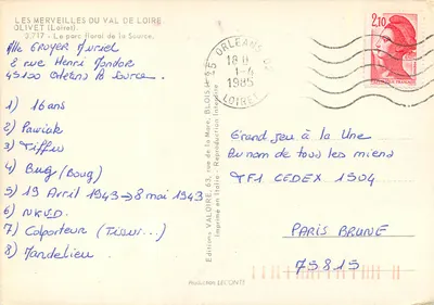 Jardim floral da Fonte — Olivet (Loire) — Edições Valoire, n° 3.717 — Verso