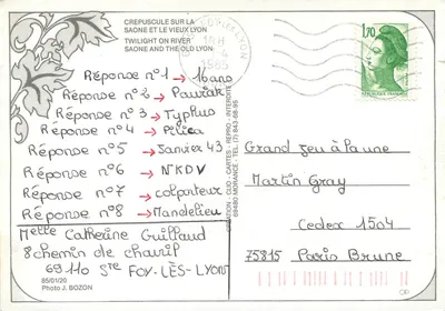 Crepúsculo sobre a Saône e o Velho Lyon — Criação Clio-Cartes - Repro-Interdita — Verso